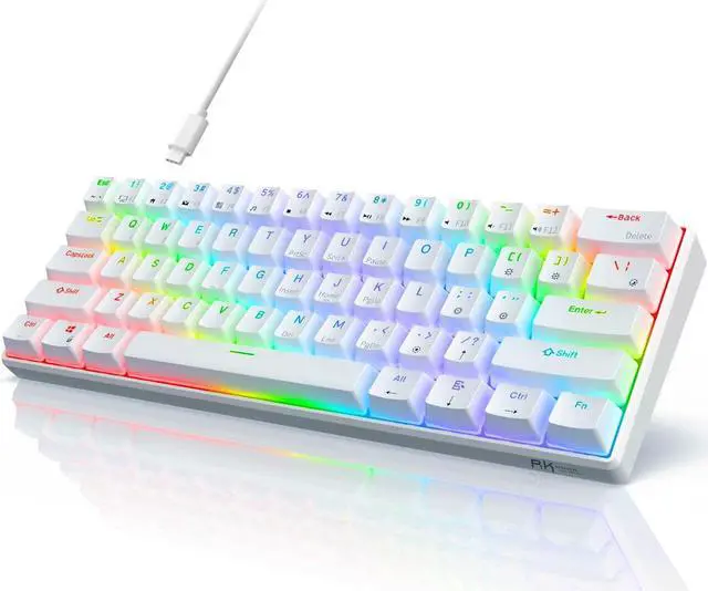 Main image of RK ROYAL KLUDGE RK61 Wired QMK/VIA Programmable 60% Mechanical Gaming Keyboard RGB Backlit Ultra-Compact Hot Swappable Brown Switch White