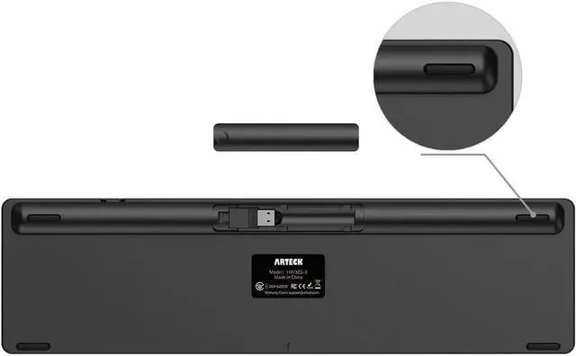 Alt view image 3 of 6 - Arteck 2.4G Wireless Keyboard Ultra Slim Full Size Keyboard with Numeric Keypad and Media Hotkey for Computer/Desktop/PC/Laptop/Surface/Smart TV and Windows 10/8/ 7 Built-in Rechargeable Battery