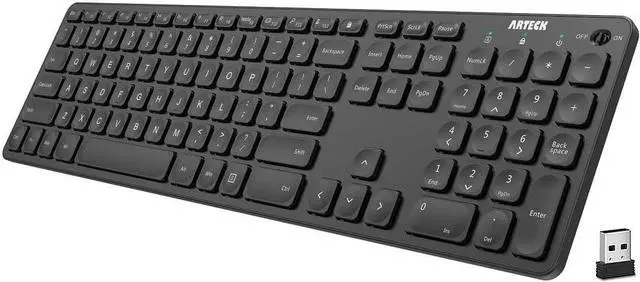 Main image of Arteck 2.4G Wireless Keyboard Ultra Slim Full Size Keyboard with Numeric Keypad and Media Hotkey for Computer/Desktop/PC/Laptop/Surface/Smart TV and Windows 10/8/ 7 Built-in Rechargeable Battery