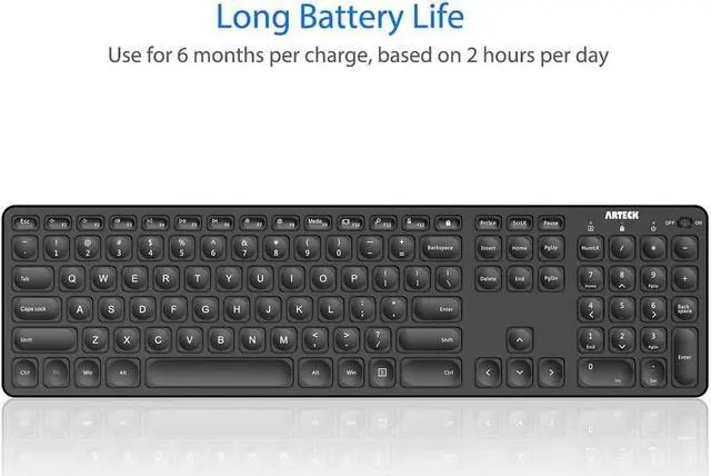Alt view image 5 of 6 - Arteck 2.4G Wireless Keyboard Ultra Slim Full Size Keyboard with Numeric Keypad and Media Hotkey for Computer/Desktop/PC/Laptop/Surface/Smart TV and Windows 10/8/ 7 Built-in Rechargeable Battery