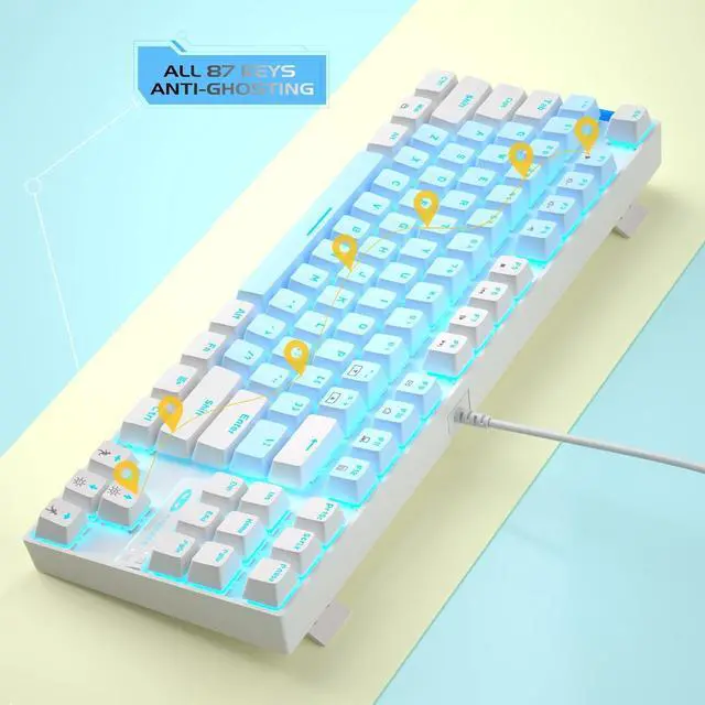 Alt view image 2 of 6 - 75% Mechanical Gaming Keyboard with Blue Switch, MageGee LED Blue Backlit Keyboard, 87 Keys Compact TKL Wired Computer Keyboard for Windows Laptop PC Gamer - Blue/White