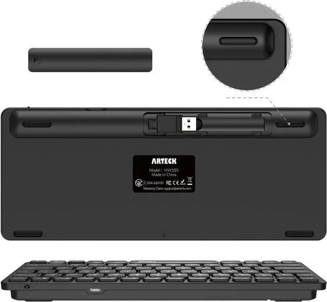 Alt view image 2 of 6 - Arteck 2.4G Wireless Keyboard Ultra Slim and Compact Wireless Keyboard with Media Hotkeys for Computer/Desktop/PC/Laptop/Surface/Smart TV and Windows 10/8/ 7 Built-in Rechargeable Battery