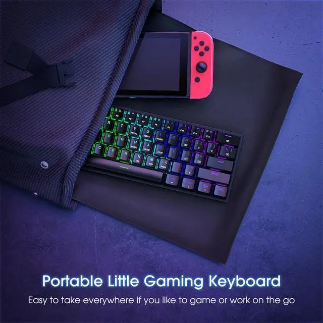 Alt view image 3 of 6 - Portable 60% Mechanical Gaming Keyboard,60 Percent Wired Gamer Keyboard with Blue Switches,LED Customization Backlit,61 Keys Ultra-Compact Mini Office Keyboard for PC/Mac/Xbox,Easy to Carry On Trip