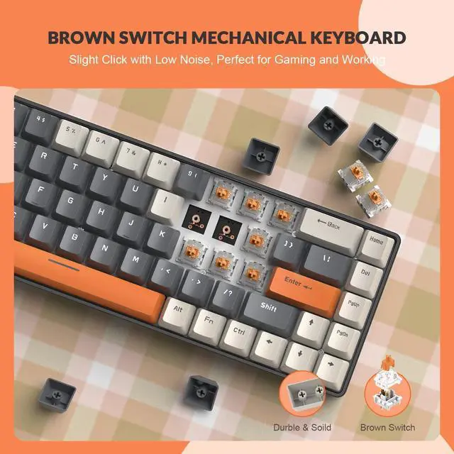 Alt view image 5 of 6 - ZIYOU LANG RK-T8 Wired 65% Mechanical Gaming Keyboard with RGB LED Backlit Anti-ghosting TKL Mini 68 Key Custom Coiled C to A Cable Tactile Brown Switch for PS4 PS5 Xbox PC Mac Gamer(White/Dark Gray)