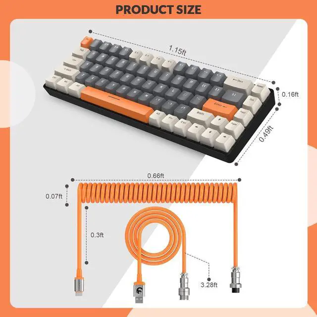 Alt view image 6 of 6 - ZIYOU LANG RK-T8 Wired 65% Mechanical Gaming Keyboard with RGB LED Backlit Anti-ghosting TKL Mini 68 Key Custom Coiled C to A Cable Tactile Brown Switch for PS4 PS5 Xbox PC Mac Gamer(White/Dark Gray)
