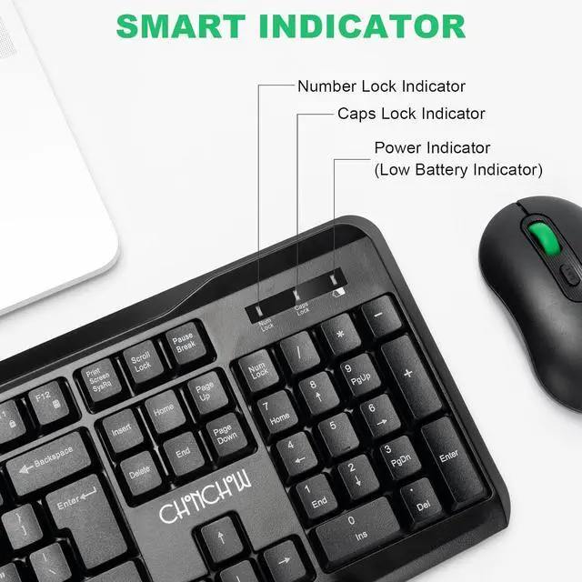 Alt view image 5 of 6 - Wireless Keyboard and Mouse Combo, 2.4G Full Size Ergonomic Keyboard and Mouse, 3 DPI Adjustable, USB Receiver, Silent Click, Compatible with PCs and Laptops (Black)