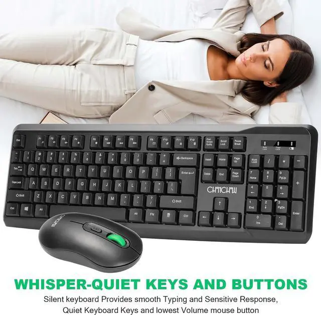 Alt view image 4 of 6 - Wireless Keyboard and Mouse Combo, 2.4G Full Size Ergonomic Keyboard and Mouse, 3 DPI Adjustable, USB Receiver, Silent Click, Compatible with PCs and Laptops (Black)