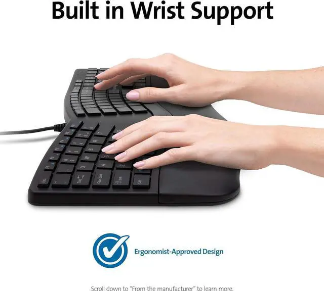 Alt view image 4 of 5 - Kensington Pro Fit Ergonomic Wired Keyboard- Black (K75400US)