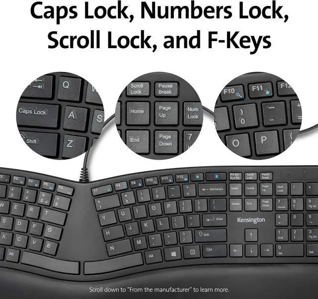 Alt view image 3 of 5 - Kensington Pro Fit Ergonomic Wired Keyboard- Black (K75400US)