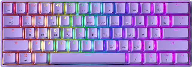 Main image of GK61 Mechanical Gaming Keyboard - 61 Keys Multi Color RGB Illuminated LED Backlit Wired Programmable for PC/Mac Gamer (Gateron Optical Brown, Lavender)