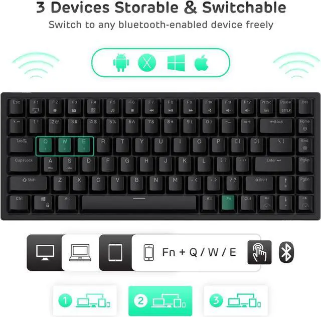 Alt view image 5 of 7 - RK ROYAL KLUDGE RK84 Wireless Bluetooth/2.4Ghz 75% RGB Mechanical Gaming Keyboard, Three Modes Connectable Keyboard with Hot-Swappable Tactile Brown Switch