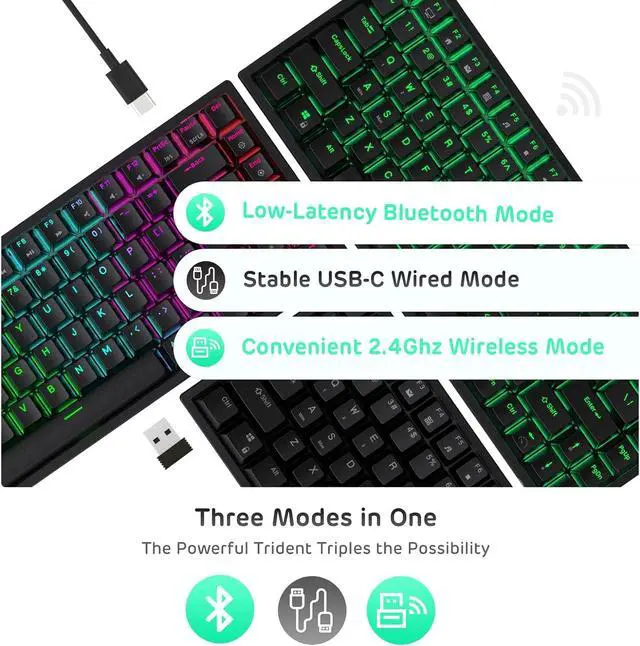 Alt view image 3 of 7 - RK ROYAL KLUDGE RK84 Wireless Bluetooth/2.4Ghz 75% RGB Mechanical Gaming Keyboard, Three Modes Connectable Keyboard with Hot-Swappable Tactile Brown Switch