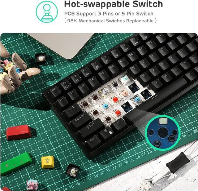Alt view image 7 of 7 - RK ROYAL KLUDGE RK84 Wireless Bluetooth/2.4Ghz 75% RGB Mechanical Gaming Keyboard, Three Modes Connectable Keyboard with Hot-Swappable Tactile Brown Switch