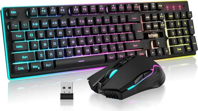 Main image of RedThunder K10 Wireless Gaming Keyboard and Mouse Combo, LED Backlit Rechargeable 3800mAh Battery, Mechanical Feel Anti-ghosting Keyboard + 7D 3200DPI Mice for PC Gamer (Black)