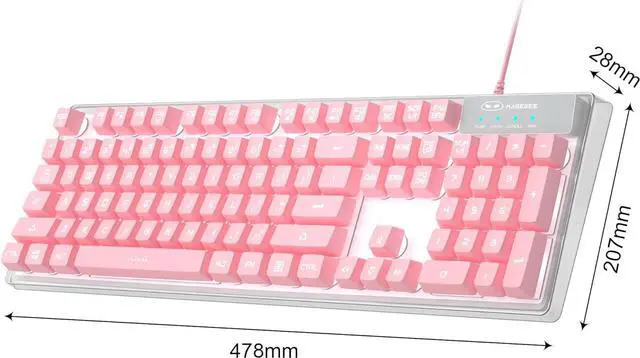Alt view image 7 of 7 - Gaming Keyboard, 7 Solid Colors Backlit Wired Gaming Keyboard with Clear Housing and Double-Shot Keycaps, MageGee K1 Waterproof Ergonomic 104 Keys Light Up Keyboard for PC Desktop Laptop, Pink