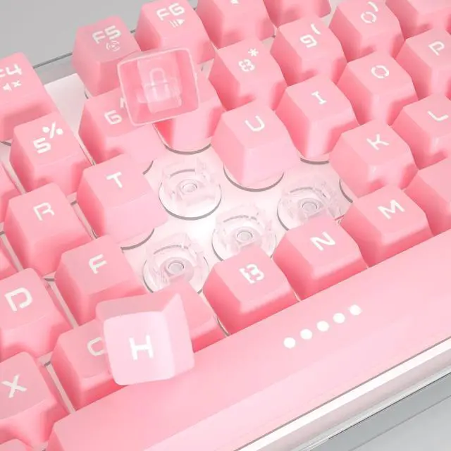 Alt view image 6 of 7 - Gaming Keyboard, 7 Solid Colors Backlit Wired Gaming Keyboard with Clear Housing and Double-Shot Keycaps, MageGee K1 Waterproof Ergonomic 104 Keys Light Up Keyboard for PC Desktop Laptop, Pink