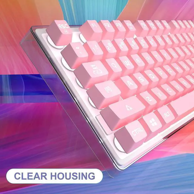 Alt view image 3 of 7 - Gaming Keyboard, 7 Solid Colors Backlit Wired Gaming Keyboard with Clear Housing and Double-Shot Keycaps, MageGee K1 Waterproof Ergonomic 104 Keys Light Up Keyboard for PC Desktop Laptop, Pink