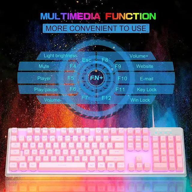 Alt view image 4 of 7 - Gaming Keyboard, 7 Solid Colors Backlit Wired Gaming Keyboard with Clear Housing and Double-Shot Keycaps, MageGee K1 Waterproof Ergonomic 104 Keys Light Up Keyboard for PC Desktop Laptop, Pink