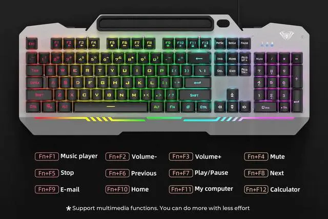 Alt view image 4 of 7 - AULA Gaming Keyboard, 104 Keys Gaming Keyboard and Mouse Combo with RGB Backlit, All-Metal Panel, Anti-Ghosting, PC Gaming Keyboard and Mouse, Wired Gaming Keyboard Mouse Combo for MAC Xbox PC Gamers