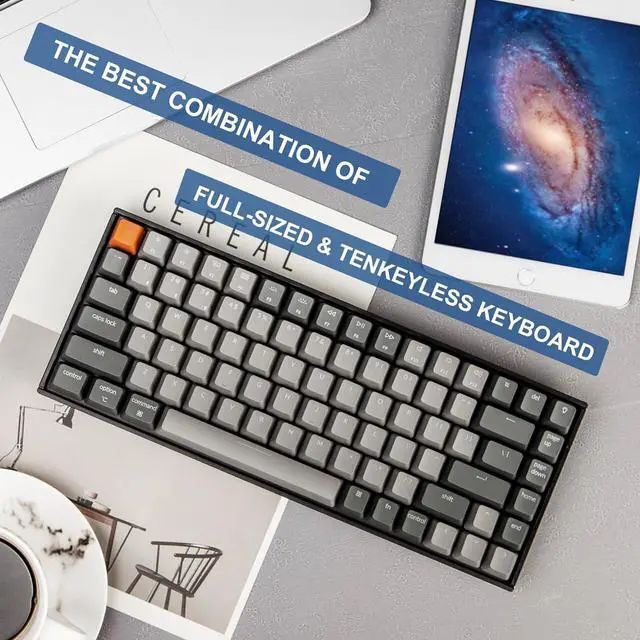 Alt view image 7 of 7 - Keychron K2 Wireless Bluetooth/USB Wired Gaming Mechanical Keyboard, Compact 84-Key White LED Backlight N-Key Rollover for Mac Windows, Plastic Frame, Gateron G Pro red Switches, Version 2