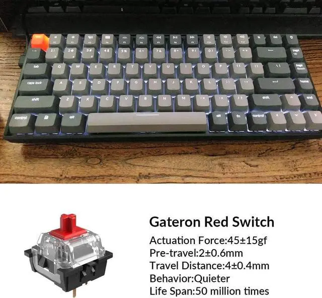 Alt view image 2 of 7 - Keychron K2 Wireless Bluetooth/USB Wired Gaming Mechanical Keyboard, Compact 84-Key White LED Backlight N-Key Rollover for Mac Windows, Plastic Frame, Gateron G Pro red Switches, Version 2