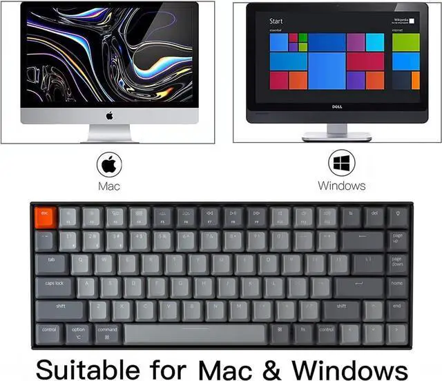 Alt view image 4 of 7 - Keychron K2 Wireless Bluetooth/USB Wired Gaming Mechanical Keyboard, Compact 84-Key White LED Backlight N-Key Rollover for Mac Windows, Plastic Frame, Gateron G Pro red Switches, Version 2