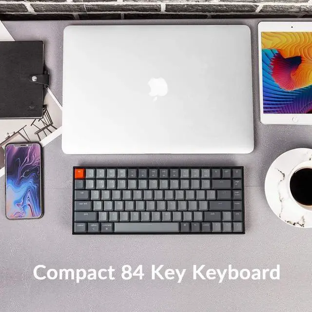 Alt view image 3 of 7 - Keychron K2 Wireless Bluetooth/USB Wired Gaming Mechanical Keyboard, Compact 84-Key White LED Backlight N-Key Rollover for Mac Windows, Plastic Frame, Gateron G Pro red Switches, Version 2