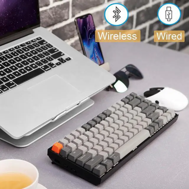 Alt view image 6 of 7 - Keychron K2 Wireless Bluetooth/USB Wired Gaming Mechanical Keyboard, Compact 84-Key White LED Backlight N-Key Rollover for Mac Windows, Plastic Frame, Gateron G Pro red Switches, Version 2