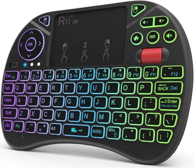 Main image of Rii Wireless Keyboard Android TV Keyboard Remote ,Touchpad Keyboard with Scroll Button,Handheld Remote,Mini Keyboard with RGB Backlit Rechargeable for Raspberry Pi,KODI,PC,Projector,Smart TV ,Android,