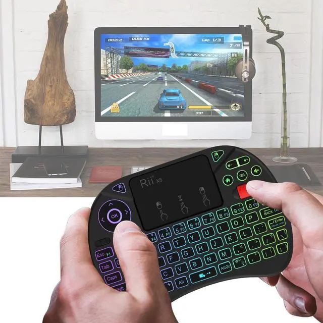 Alt view image 4 of 7 - Rii Wireless Keyboard Android TV Keyboard Remote ,Touchpad Keyboard with Scroll Button,Handheld Remote,Mini Keyboard with RGB Backlit Rechargeable for Raspberry Pi,KODI,PC,Projector,Smart TV ,Android,