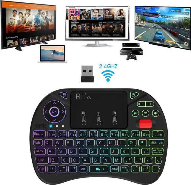 Alt view image 7 of 7 - Rii Wireless Keyboard Android TV Keyboard Remote ,Touchpad Keyboard with Scroll Button,Handheld Remote,Mini Keyboard with RGB Backlit Rechargeable for Raspberry Pi,KODI,PC,Projector,Smart TV ,Android,