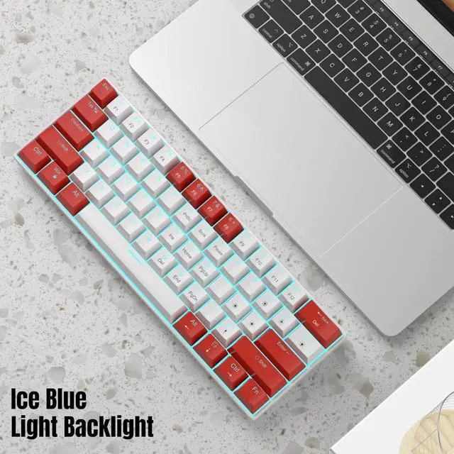 Alt view image 4 of 6 - Mini 60% Mechanical Keyboard, Blue Backlit Gaming Keyboard, 61 Key Ultra-Compact Small Wired Keyboard with Blue/red Switches, Portable Office Computer Keyboard for for PC Gamer (Red White Blue Switche