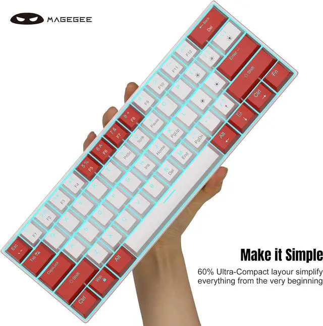 Main image of Mini 60% Mechanical Keyboard, Blue Backlit Gaming Keyboard, 61 Key Ultra-Compact Small Wired Keyboard with Blue/red Switches, Portable Office Computer Keyboard for for PC Gamer (Red White Blue Switche