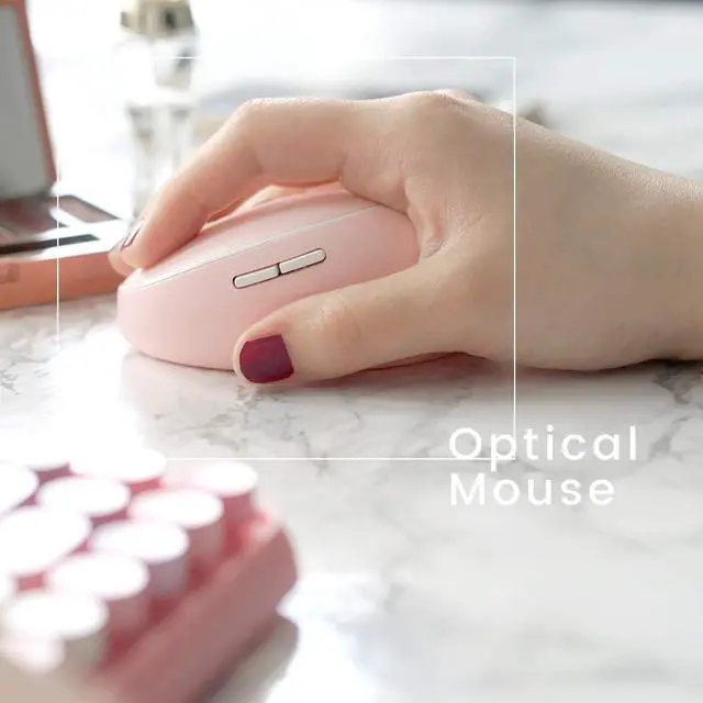 Alt view image 4 of 7 - Perixx PERIDUO-713 Wireless Mini Keyboard and Mouse Combo, Retro Round Key Caps, Pastel Pink, US English Layout