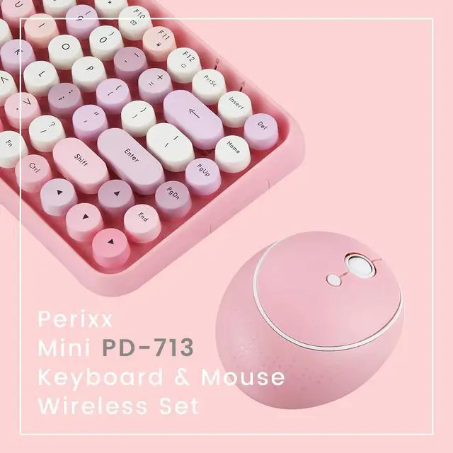 Alt view image 5 of 7 - Perixx PERIDUO-713 Wireless Mini Keyboard and Mouse Combo, Retro Round Key Caps, Pastel Pink, US English Layout