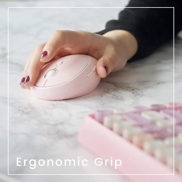 Alt view image 7 of 7 - Perixx PERIDUO-713 Wireless Mini Keyboard and Mouse Combo, Retro Round Key Caps, Pastel Pink, US English Layout