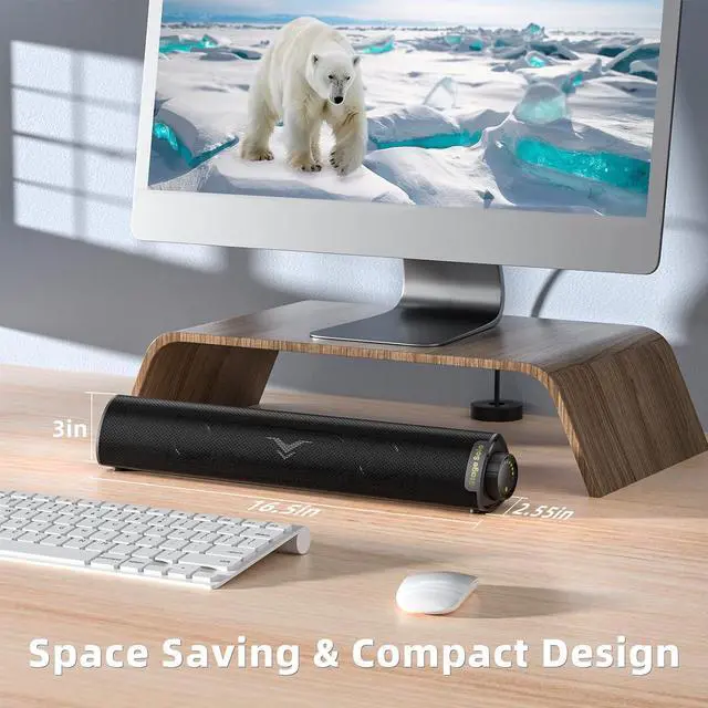 Alt view image 6 of 6 - Computer Speakers, Dynamic RGB Computer Sound Bar, HiFi Stereo Bluetooth 5.3 & USB Plug-N-Play, USB Powered Computer Speakers for Desktop, PC, Laptop, Monitor, Projector, Gaming, with 3.5mm Aux Cable