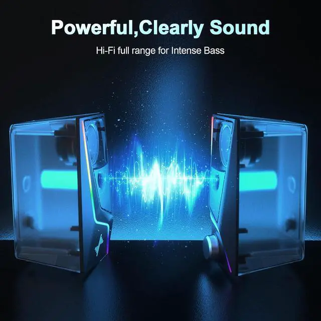 Alt view image 4 of 6 - Computer Speakers, PC Speakers with 6 Colorful LED Modes, USB Powered Computer Speakers for Desktop with 2 Bass-Boost Ports, 2 Speaker Units and 3.5mm Aux-in Cable for PC, Laptop, Tablet, Phone