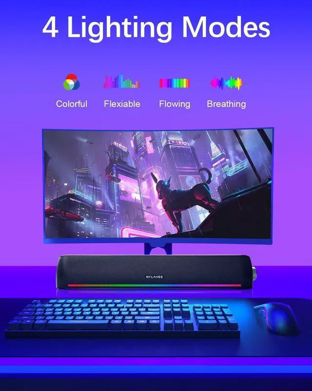 Alt view image 3 of 4 - Computer Speakers, HiFi Sound Quality Computer Sound Bar, USB Powered PC Speakers, Bluetooth 5.0 and 3.5mm Aux-in Computer Speakers for Desktop, Laptops, PCs, Phones, Tablets, Xbox, Gaming Speakers