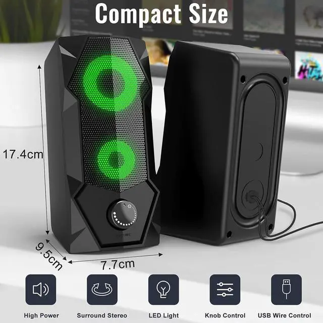Alt view image 5 of 7 - SPKPAL Computer Speakers,RGB Gaming PC Speaker,2.0 Wired USB-Powered Stereo Volume Control Multimedia Speakers for Laptop Desktop Tablet Phone Monitors