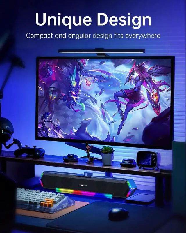 Alt view image 2 of 6 - Bazivve V30 Computer Speakers for Monitor, USB Powered PC Speakers, Colorful RGB Lights with Touch Pad, Surround Sound Portable Gaming Soundbar, 3,5mm Audio Desktop Speakers, 12W, Black