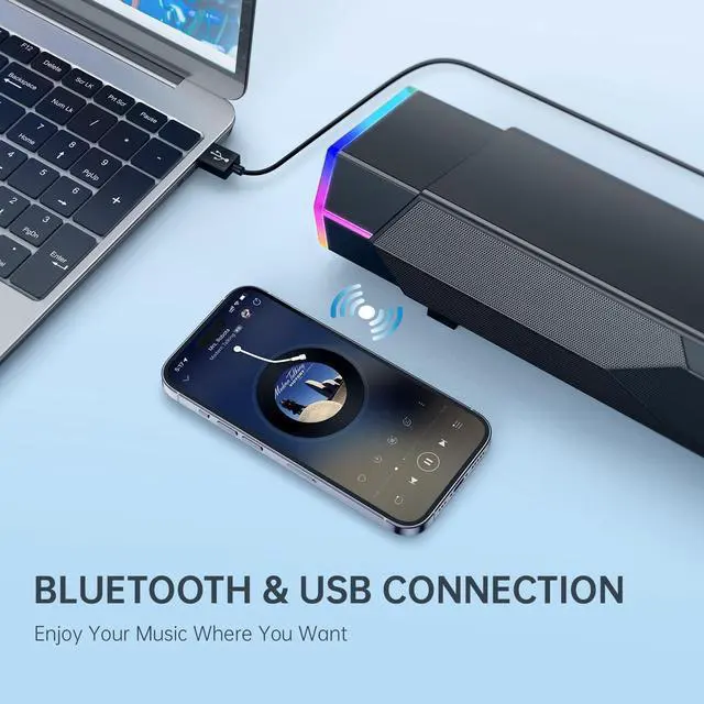 Alt view image 4 of 7 - Fishcovers Computer Speakers for Desktop with Microphone, Bluetooth PC Speaker for Laptop, USB Powered RGB SoundBar, HiFi Stereo Gaming Speakers for Monitor