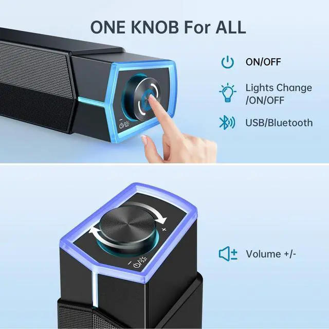 Alt view image 2 of 7 - Fishcovers Computer Speakers for Desktop with Microphone, Bluetooth PC Speaker for Laptop, USB Powered RGB SoundBar, HiFi Stereo Gaming Speakers for Monitor