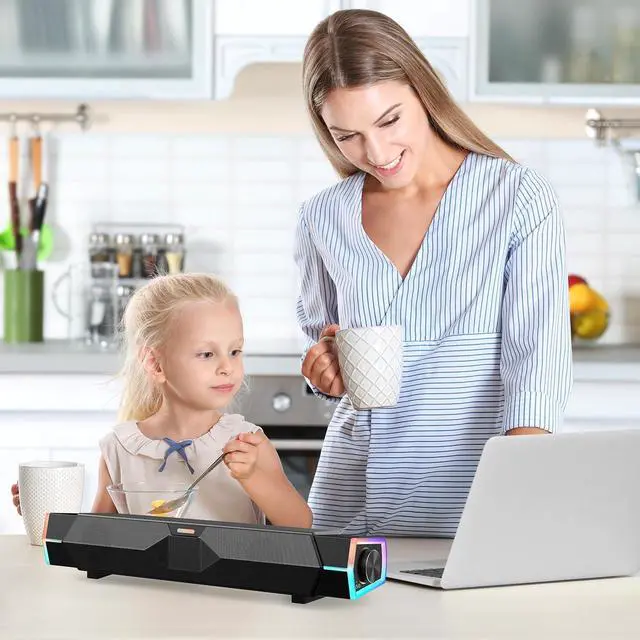 Alt view image 7 of 7 - Fishcovers Computer Speakers for Desktop with Microphone, Bluetooth PC Speaker for Laptop, USB Powered RGB SoundBar, HiFi Stereo Gaming Speakers for Monitor