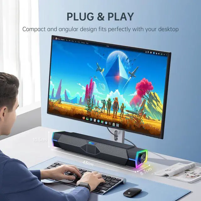 Alt view image 6 of 7 - Fishcovers Computer Speakers for Desktop with Microphone, Bluetooth PC Speaker for Laptop, USB Powered RGB SoundBar, HiFi Stereo Gaming Speakers for Monitor