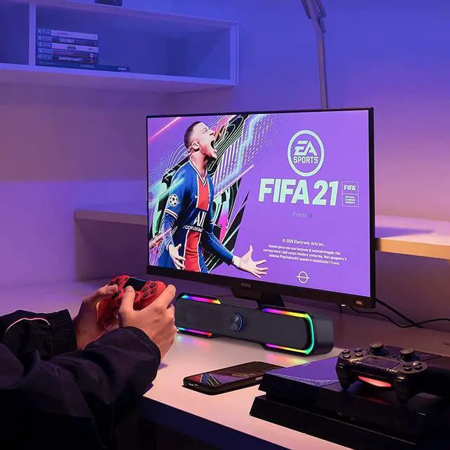 Alt view image 7 of 7 - Computer Speakers for Desktop Monitor, USB Powered & 3.5mm Aux-in Dynamic RGB Gaming Stereo Sound Bar for PC Laptop Tablet