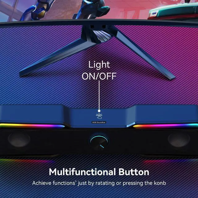 Alt view image 6 of 7 - Computer Speakers for Desktop Monitor, USB Powered & 3.5mm Aux-in Dynamic RGB Gaming Stereo Sound Bar for PC Laptop Tablet