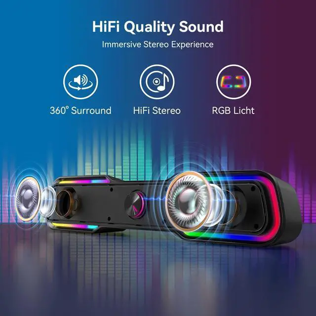 Alt view image 5 of 7 - Computer Speakers for Desktop Monitor, USB Powered & 3.5mm Aux-in Dynamic RGB Gaming Stereo Sound Bar for PC Laptop Tablet