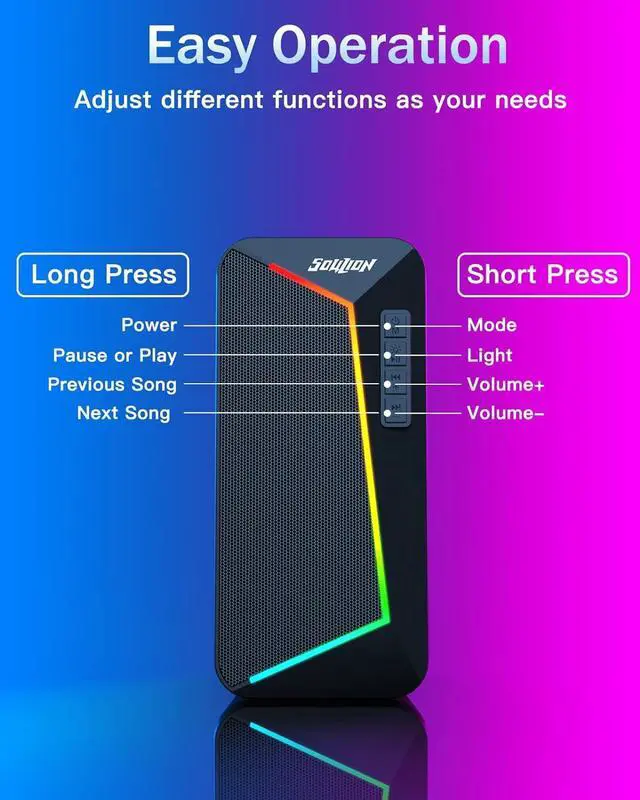 Alt view image 5 of 6 - SOULION R40 Computer Speakers, USB Surround PC Speakers for Desktop, 6 RGB Modes Gaming Speakers, Bluetooth 5.3 or 2-in-1 USB Audio for Laptop Tablet Monitor