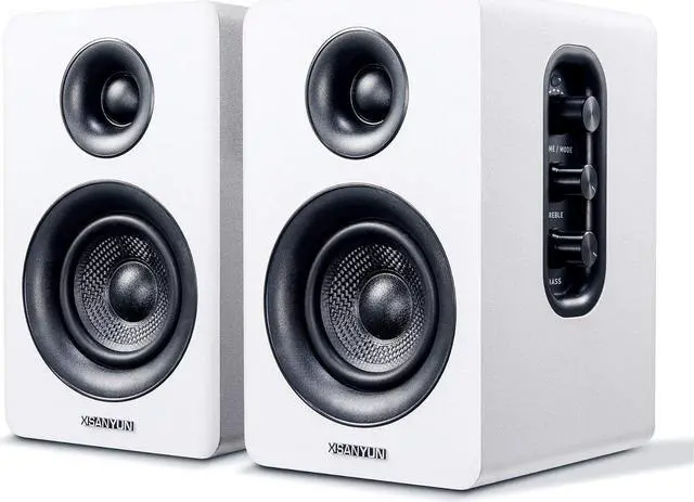 Main image of Sanyun SW208 3" Active Bluetooth 5.0 Bookshelf Speakers  60W Carbon Fiber Speaker Unit - Built-in 24bit DAC - Dynamic 3D Surround Sound  2.0 Computer PC Monitor Gaming Speakers (Pair, White)